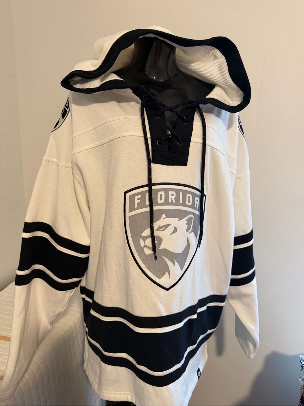 Florida Crest White & Black Hooded Hockey Jersey